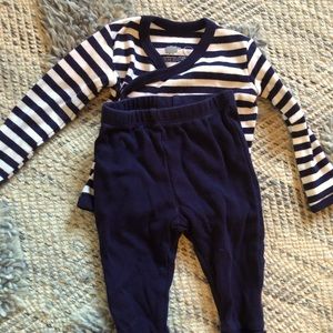 Navy stripe kimono style top with navy pants 3-6 month